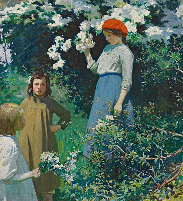 Children among blossom
