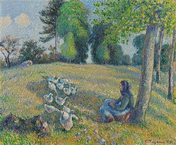 Gardeuse d'oies assise